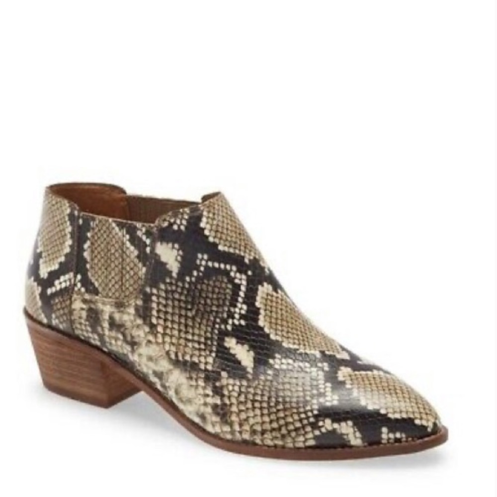 NWOT MADEWELL SONIA LOW LEATHER SNAKE PRINT BOOTIE